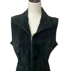 Mark Alan western Leather Suede Biker Front Zip Up Black Vest Women’s Size‎ Larg